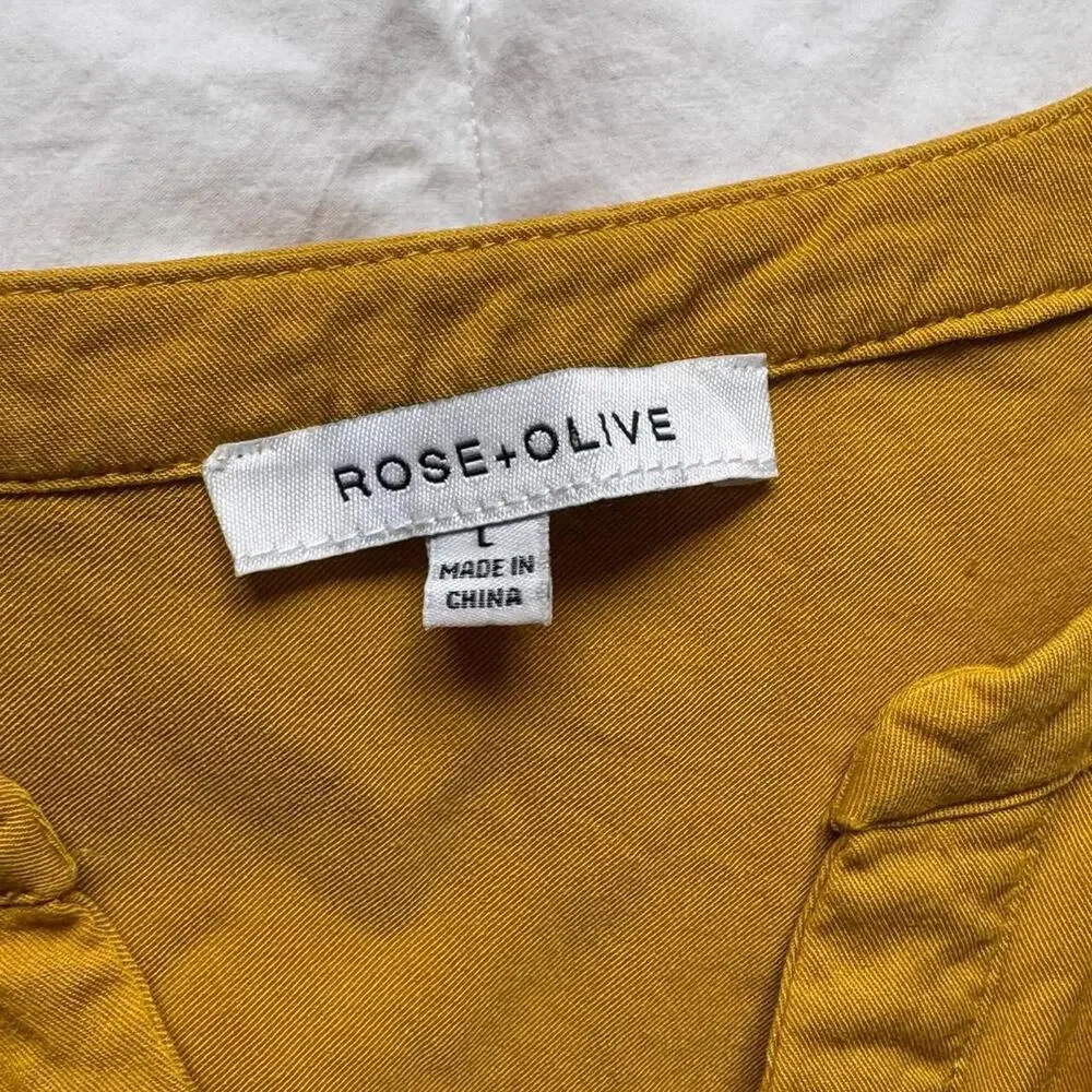 rose + Olive Golden yellow lightweight flowy top‎ sz L boho cottagecore boxy